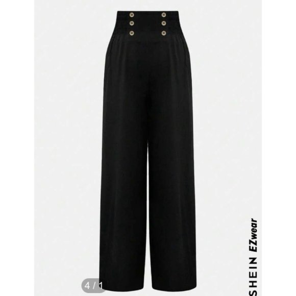 SHEIN EZwear Plus Button Detail Wide Leg Pants - Picture 1 of 3